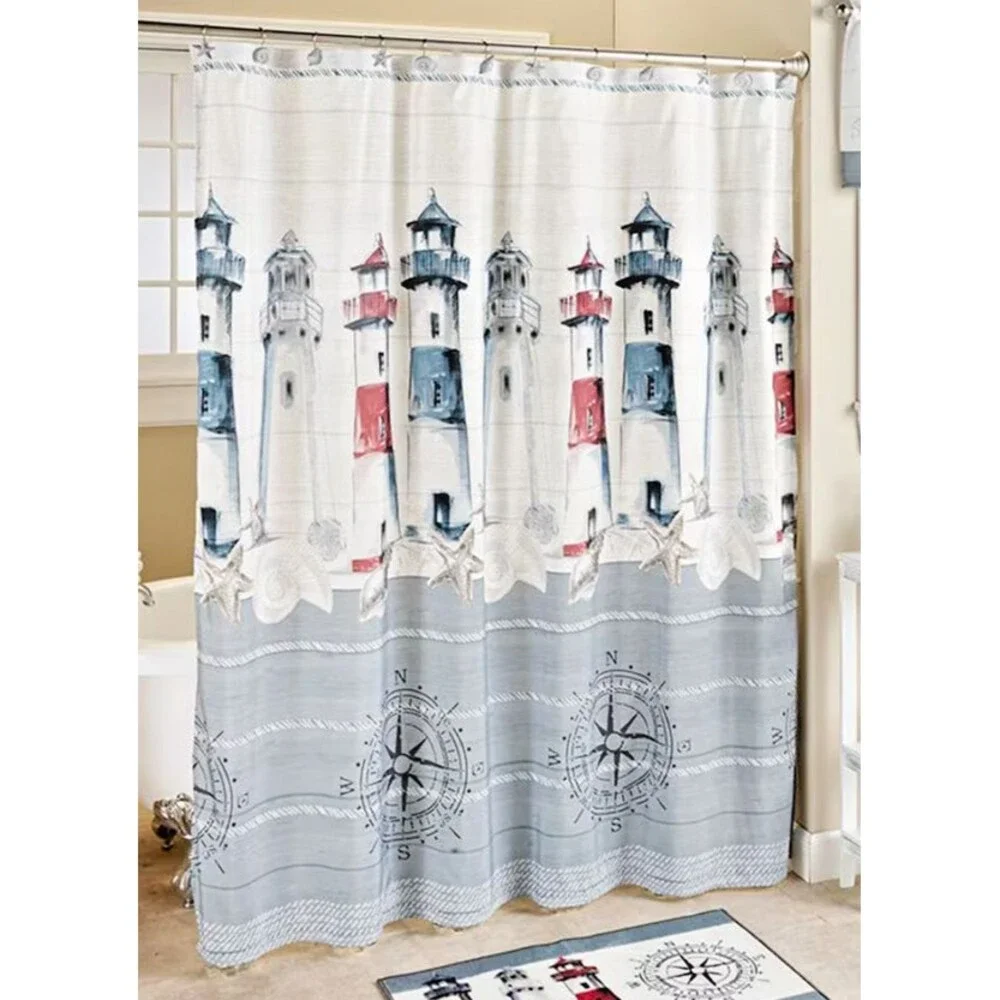 Lighthouse Shower Curtain Nautical Seashell Ship Compass Polyester Bath Gift NEW